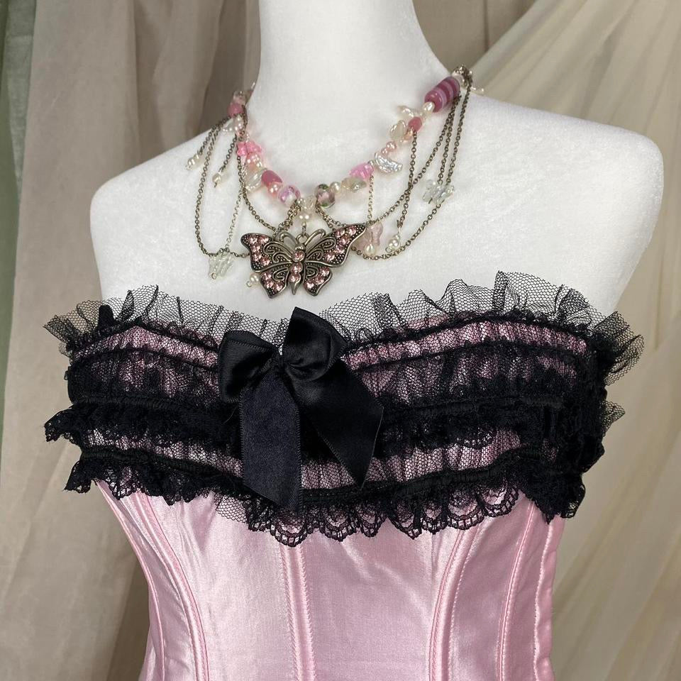 Y2K Baby Pink Satin Corset (XS/S)