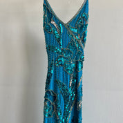 heavily beaded teal formal dress - xs