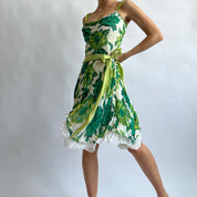 Y2K green floral beaded dress - M