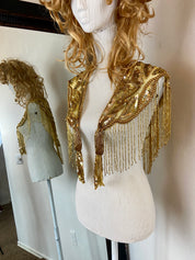 Vintage gold Glass Beaded Fringe & Sequin Shrug