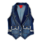 Funky Denim Button Vest (S)