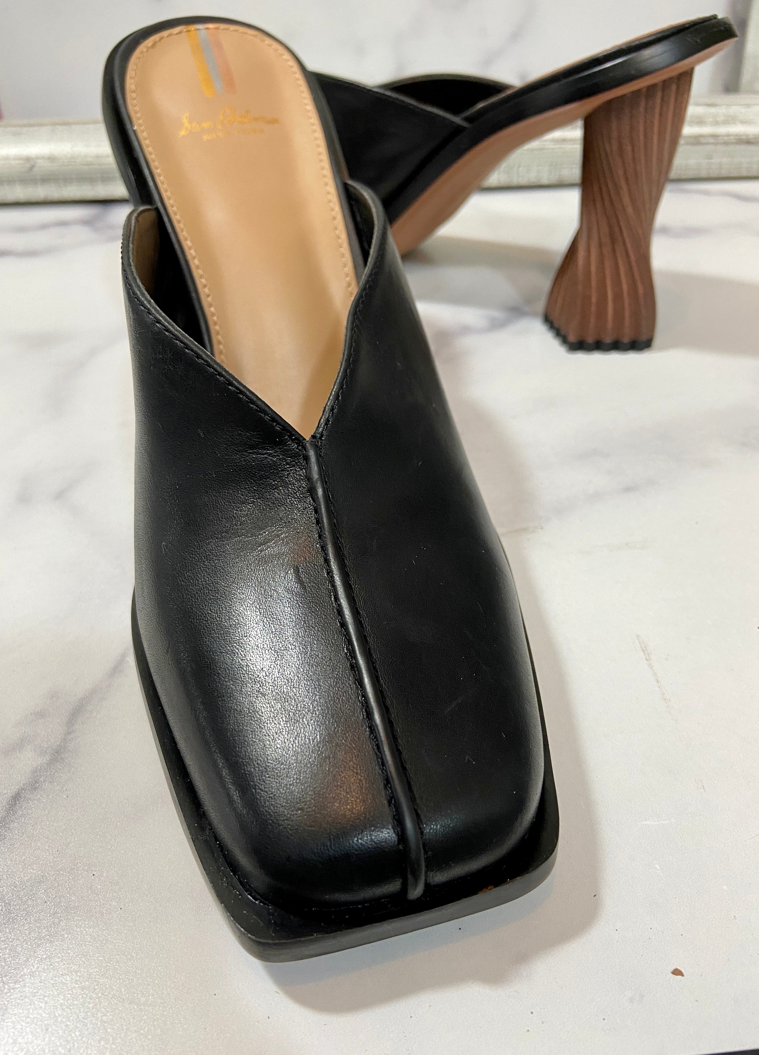 Everly Black Mule Leather Square S Sam Edelman