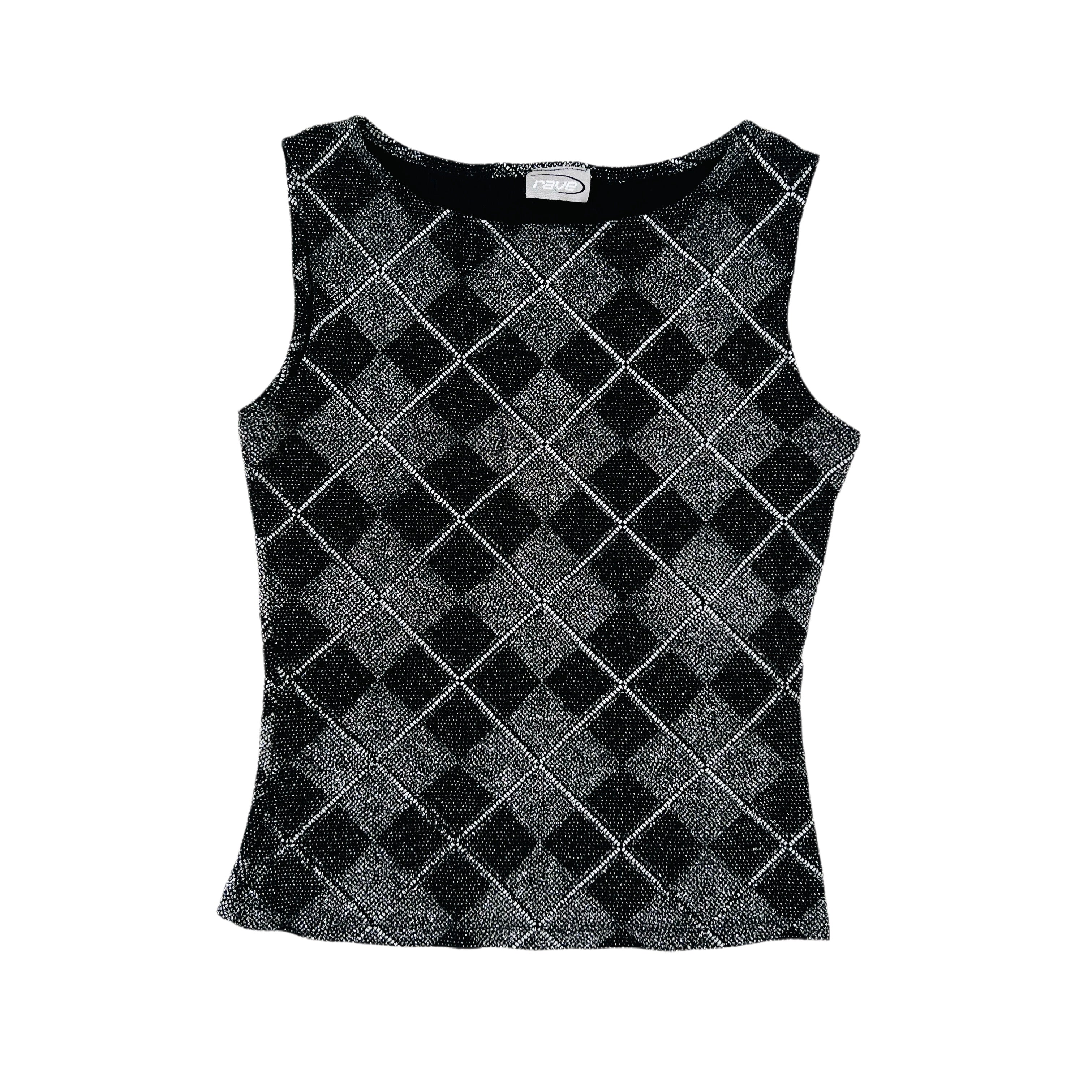 90s Sparkly Sleeveless Argyle Top (S)