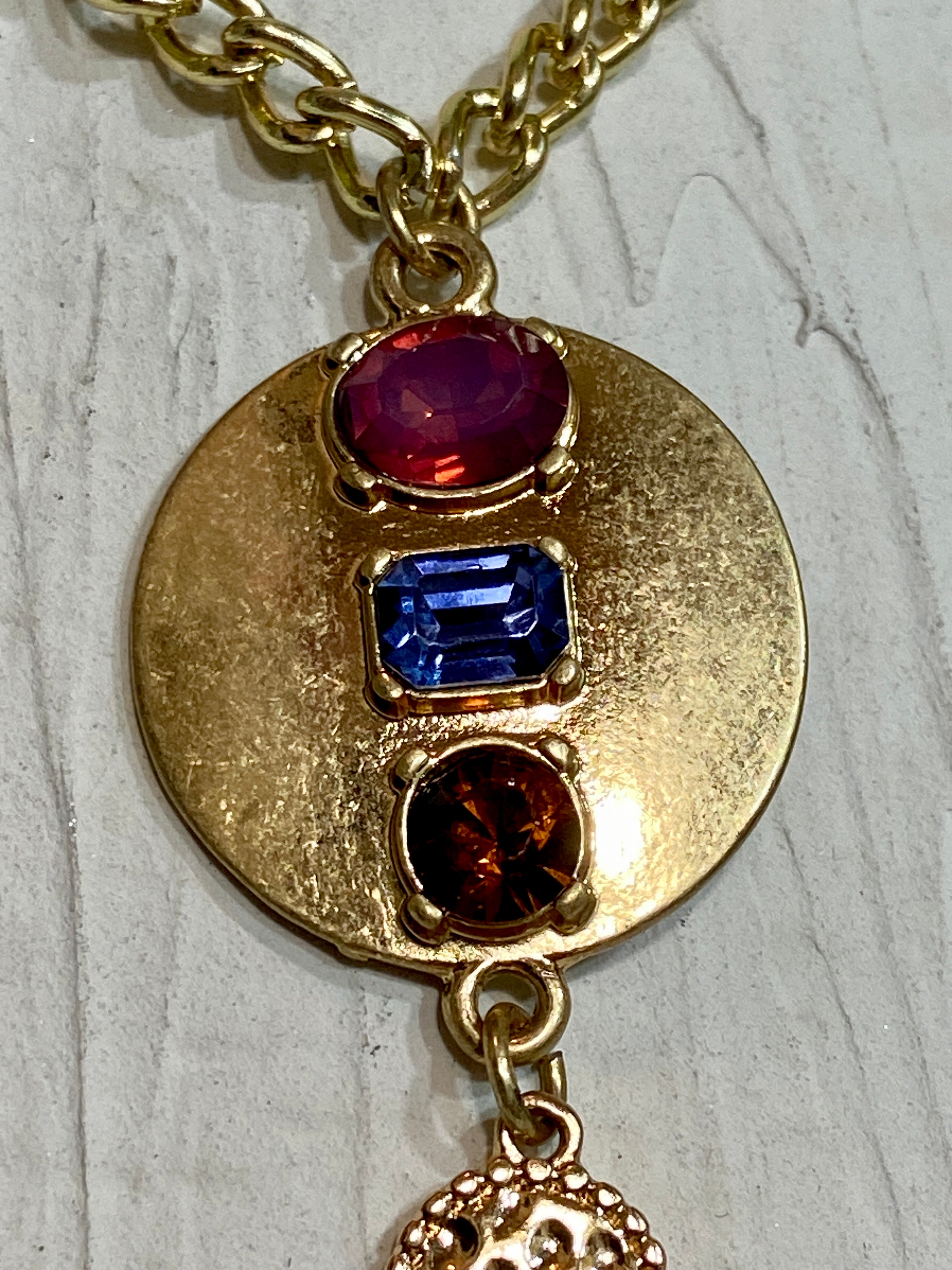 Large Pendant Necklace Multi-Colored Stones Various Shapes and Colors Faceted Glass Stones