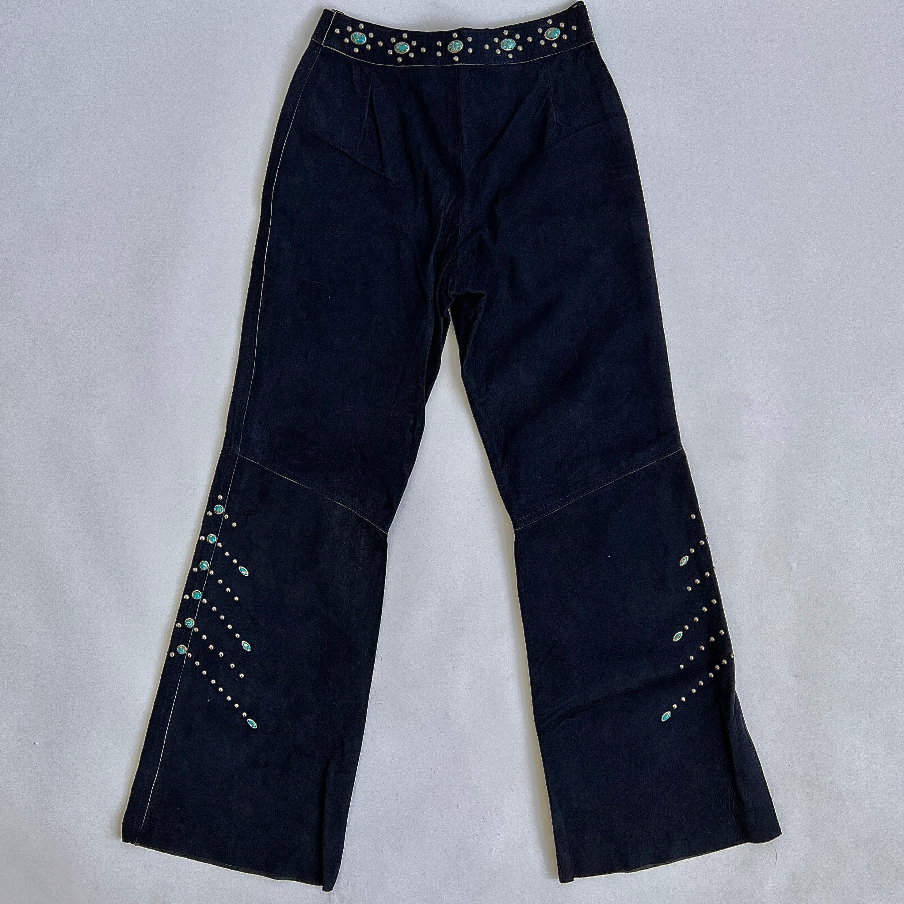 Rare 1970s turquoise studded suede pant - M