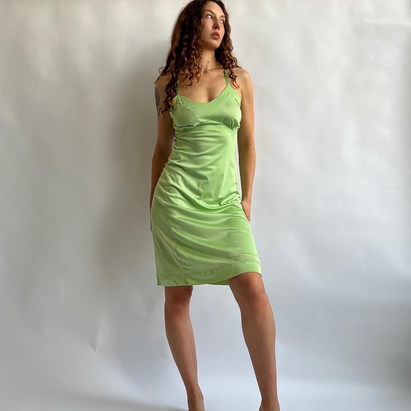 Avocado hand dyed midi slip - M