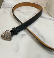 Vintage Engraved heart in black belt