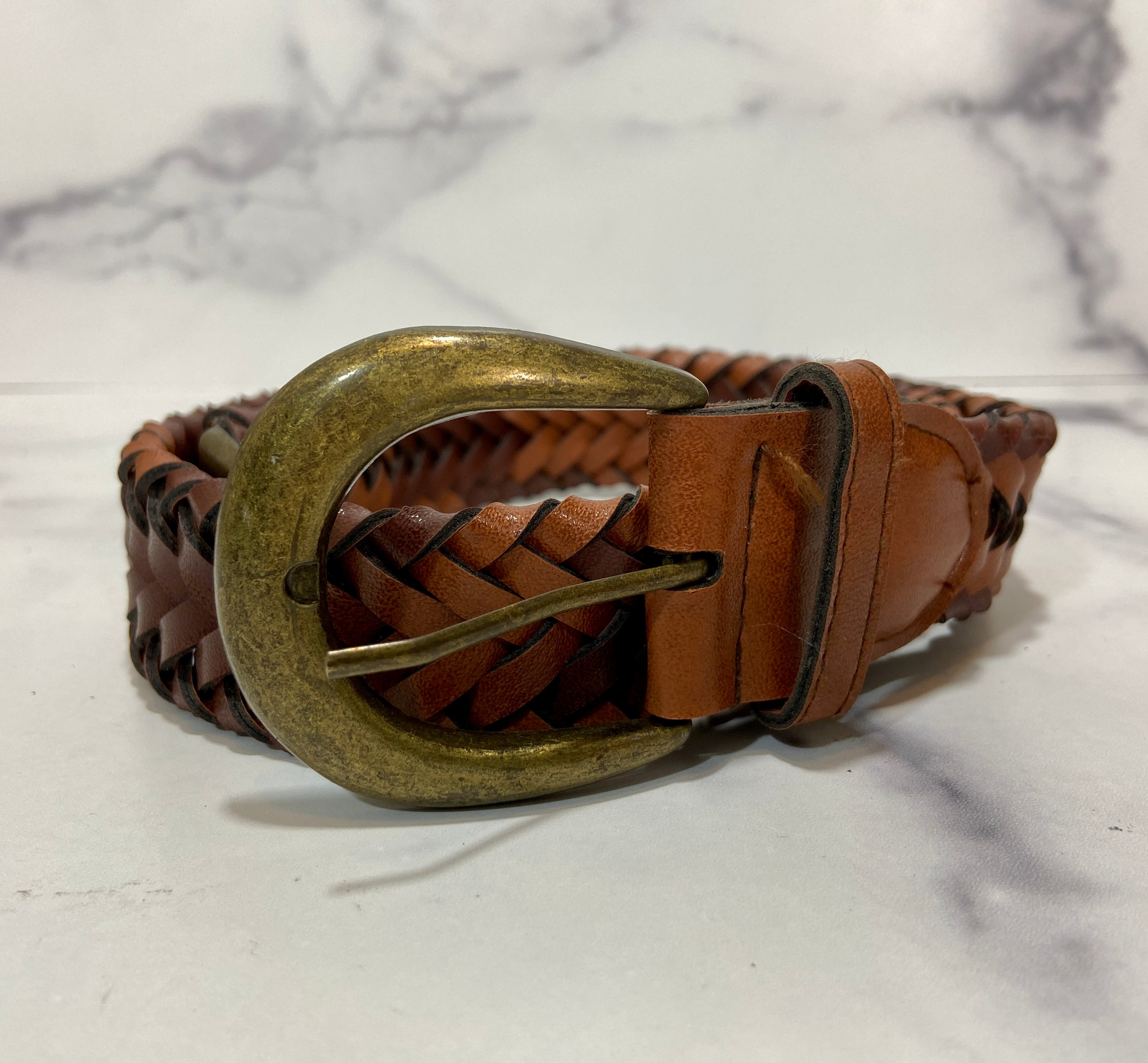 Brown braided leather belt