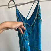 heavily beaded teal formal dress - xs