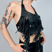 Deadstock Leather Fringe Halter Top