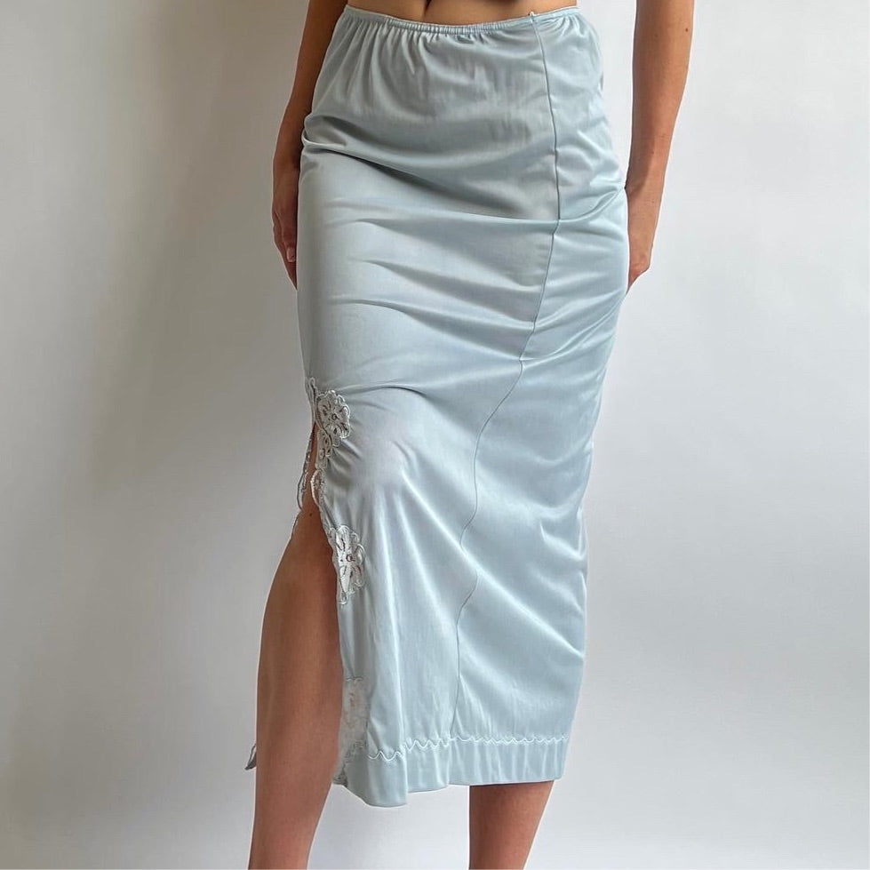 Baby blue hand dyed maxi slip skirt - S/M