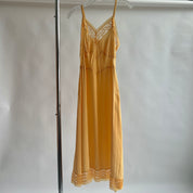 Peach orange hand dyed vintage lace midi slip - S/M