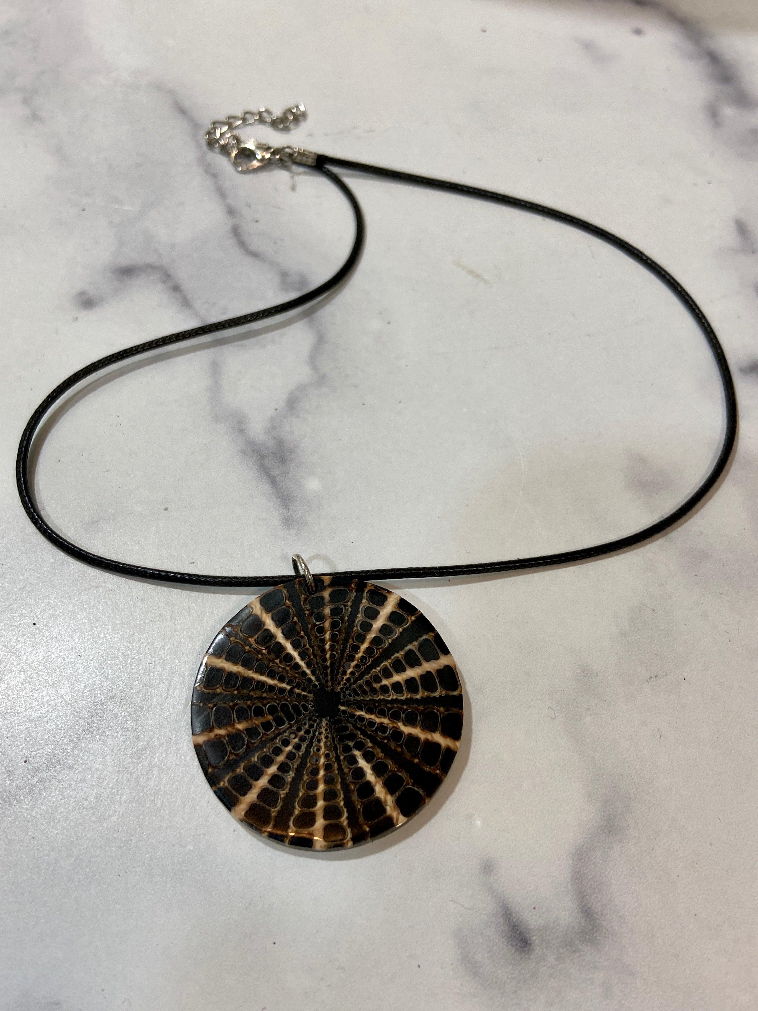 Brown and Beige Nautilus Shell Round Slice Pendant
