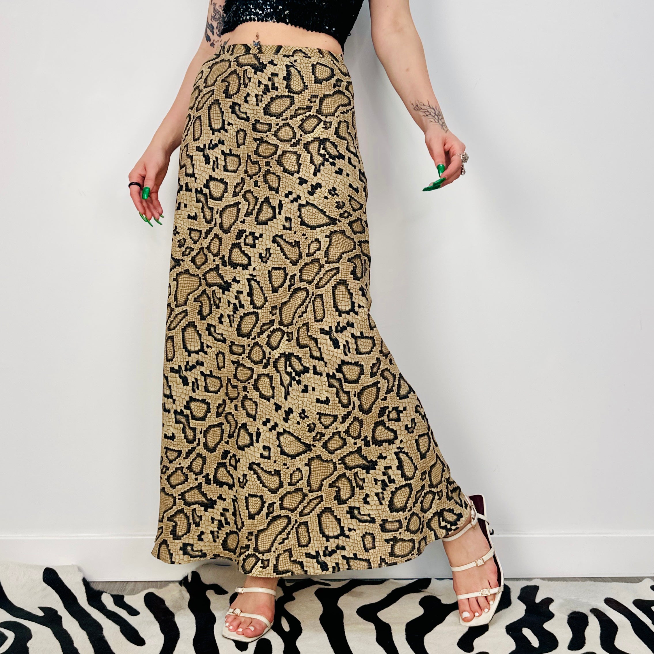 90s Snake Print Maxi Skirt (S)