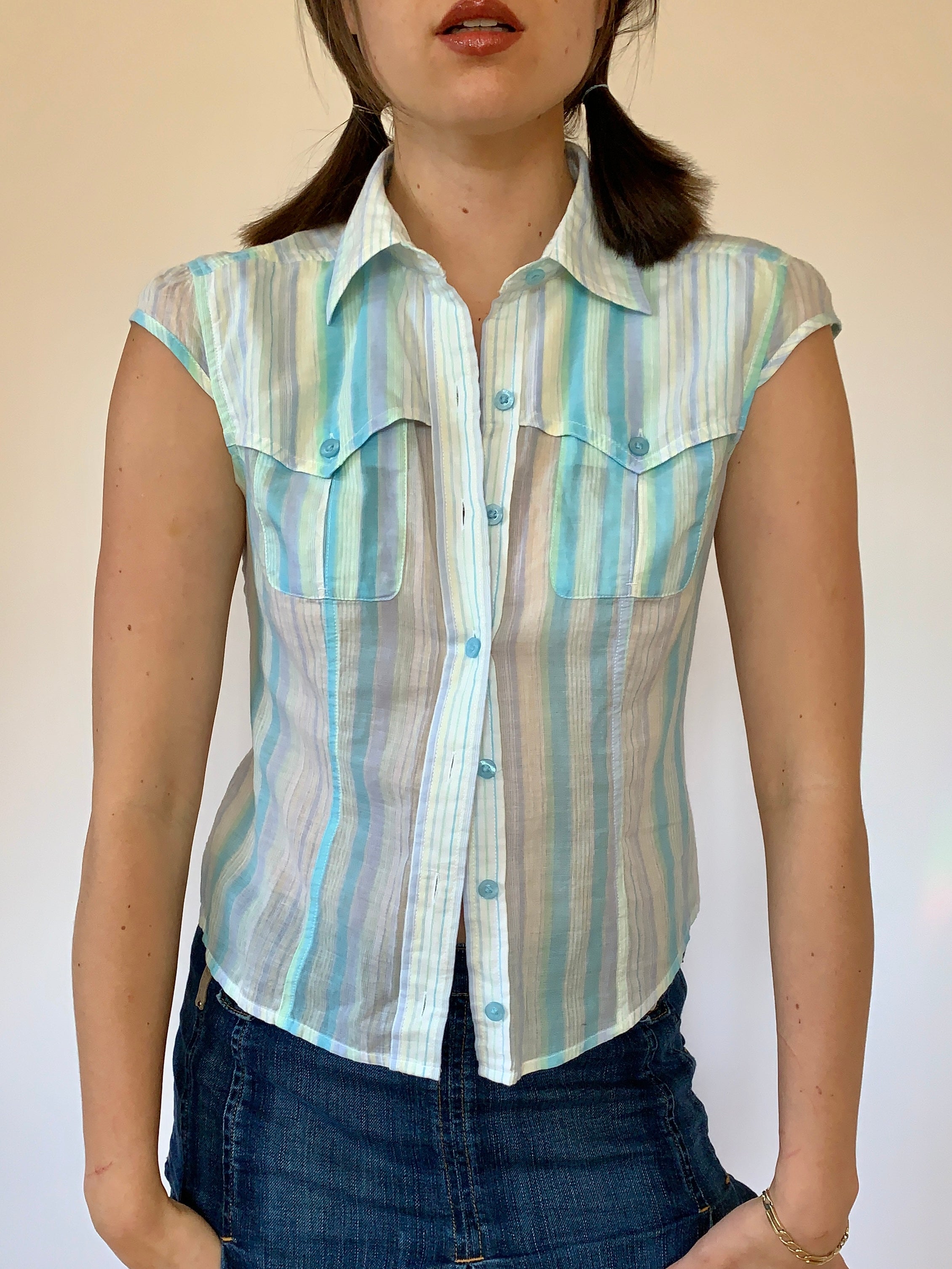 Y2K Baby Blue Blouse (S)