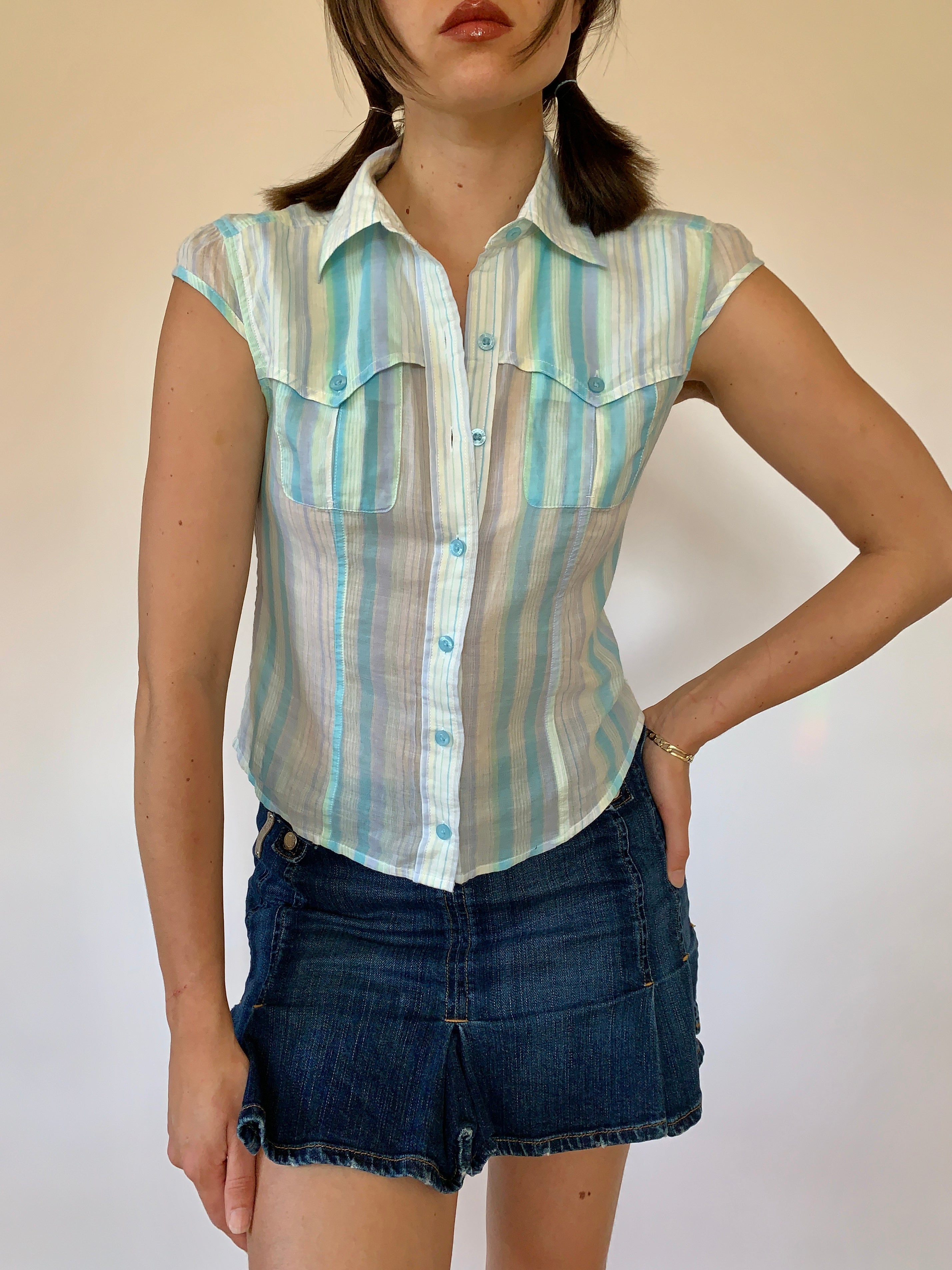 Y2K Baby Blue Blouse (S)