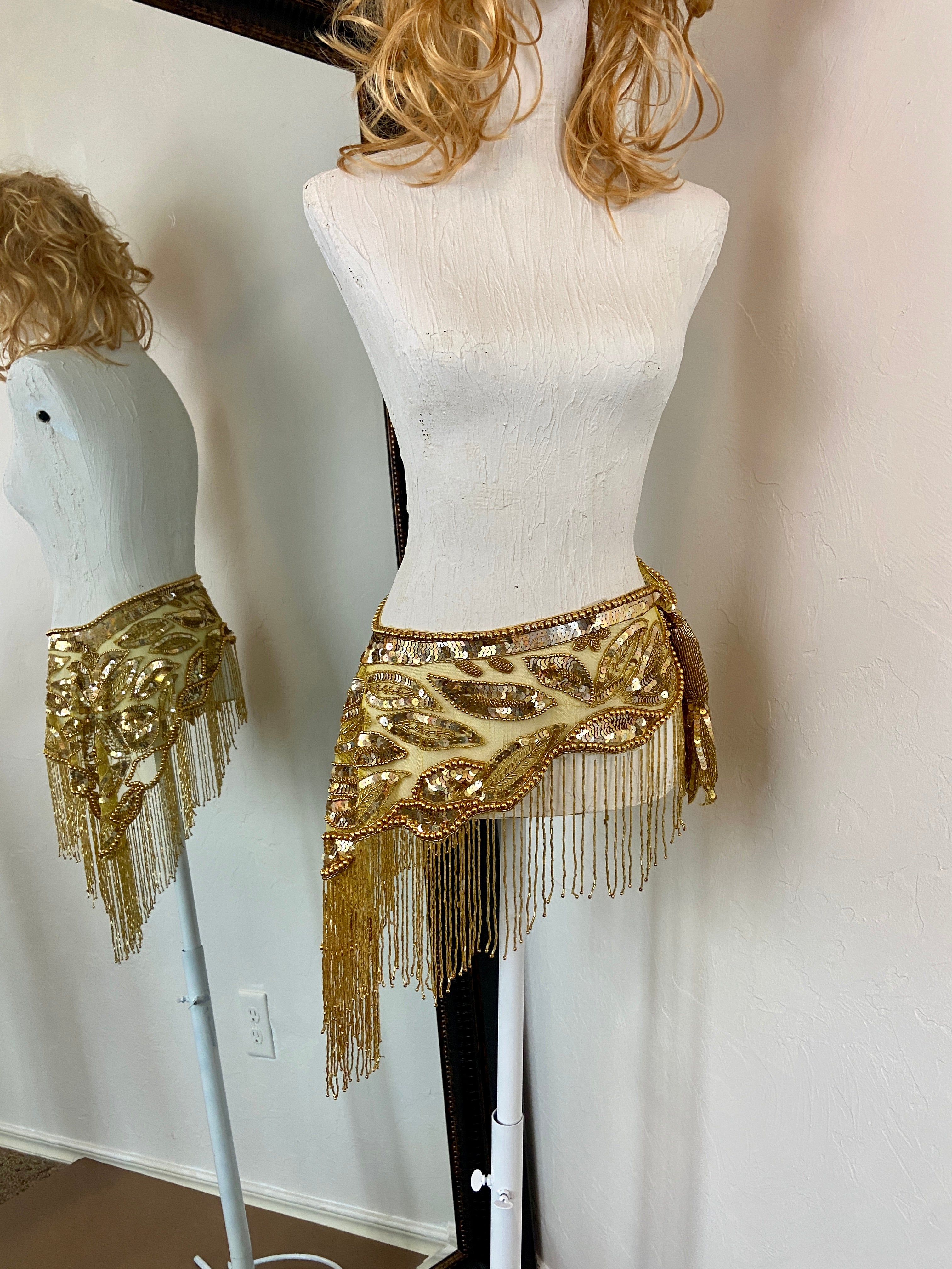 Vintage gold Glass Beaded Fringe & Sequin Shrug