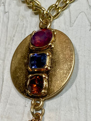 Large Pendant Necklace Multi-Colored Stones Various Shapes and Colors Faceted Glass Stones