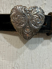 Vintage Engraved heart in black belt