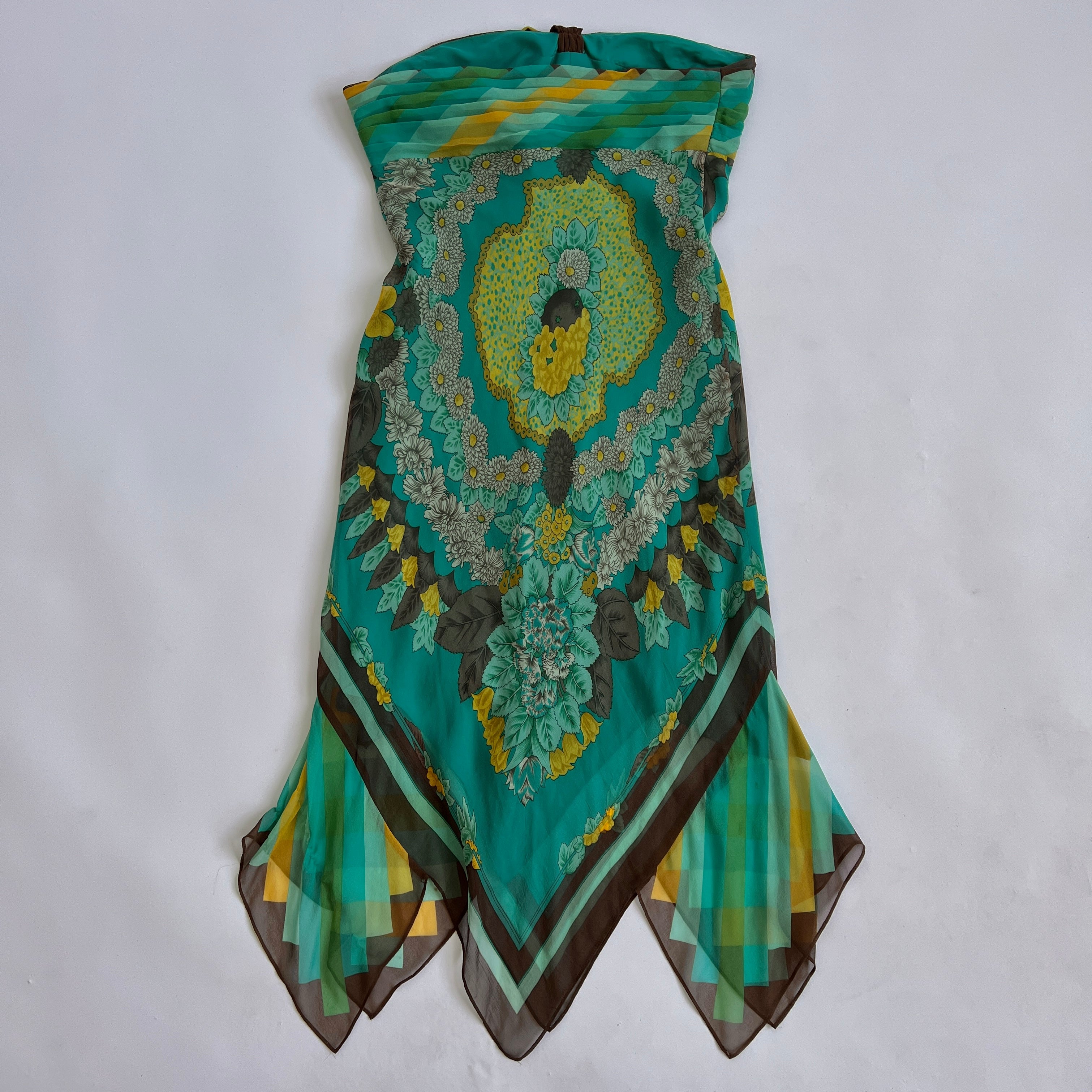 100% silk boho print halter dress - S