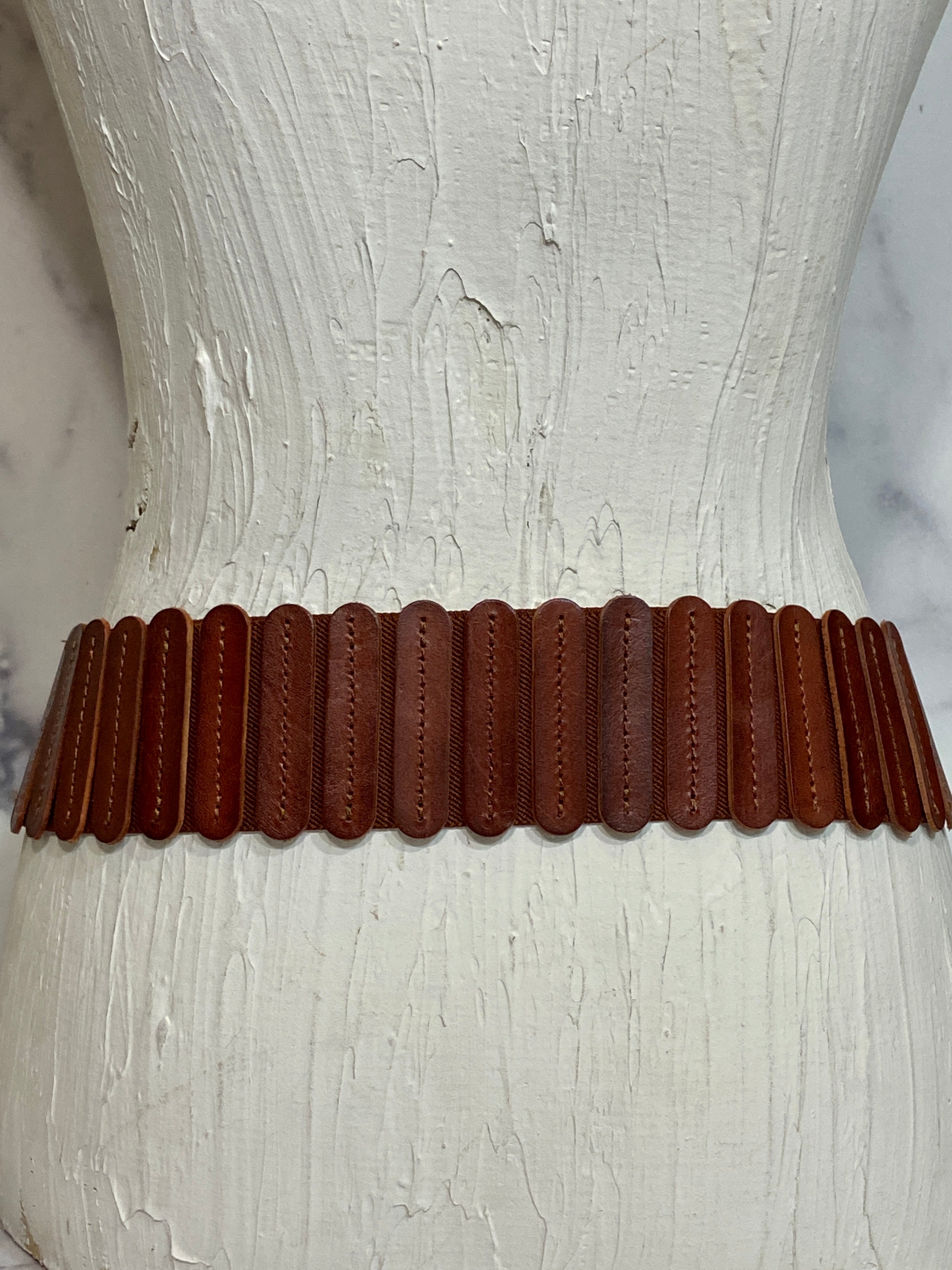 Brown Leather Dress Belt Elastic