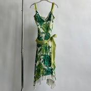 Y2K green floral beaded dress - M