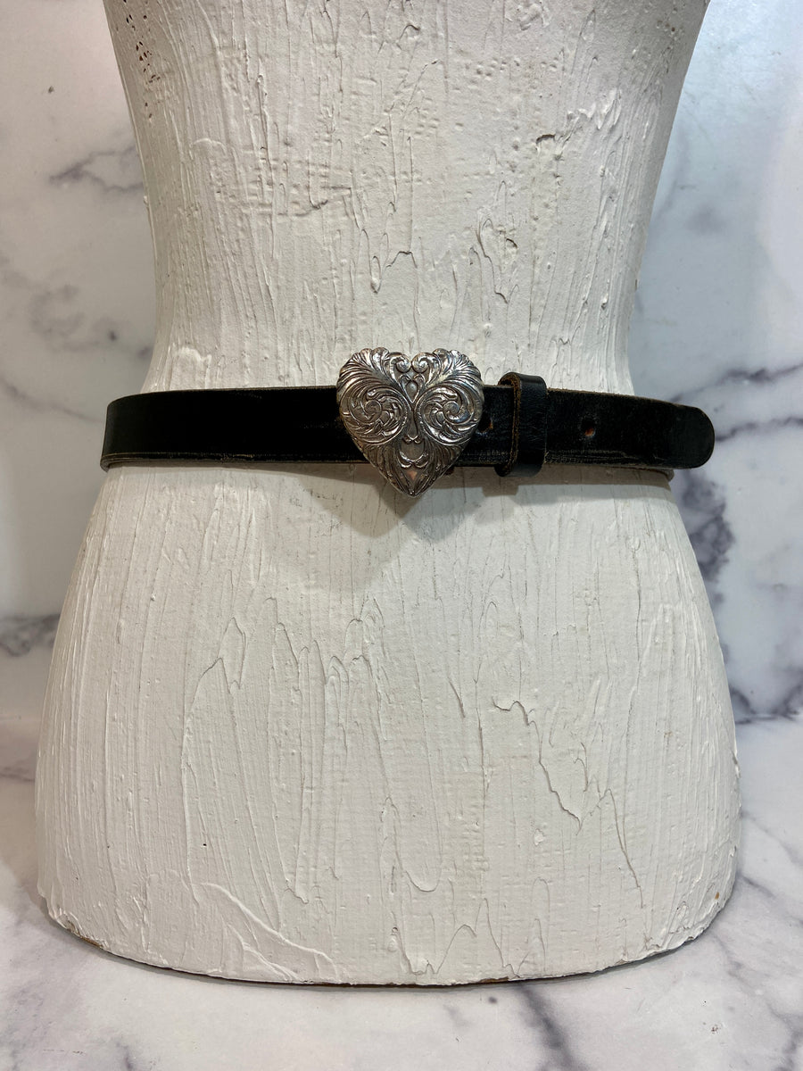 Vintage Engraved heart in black belt