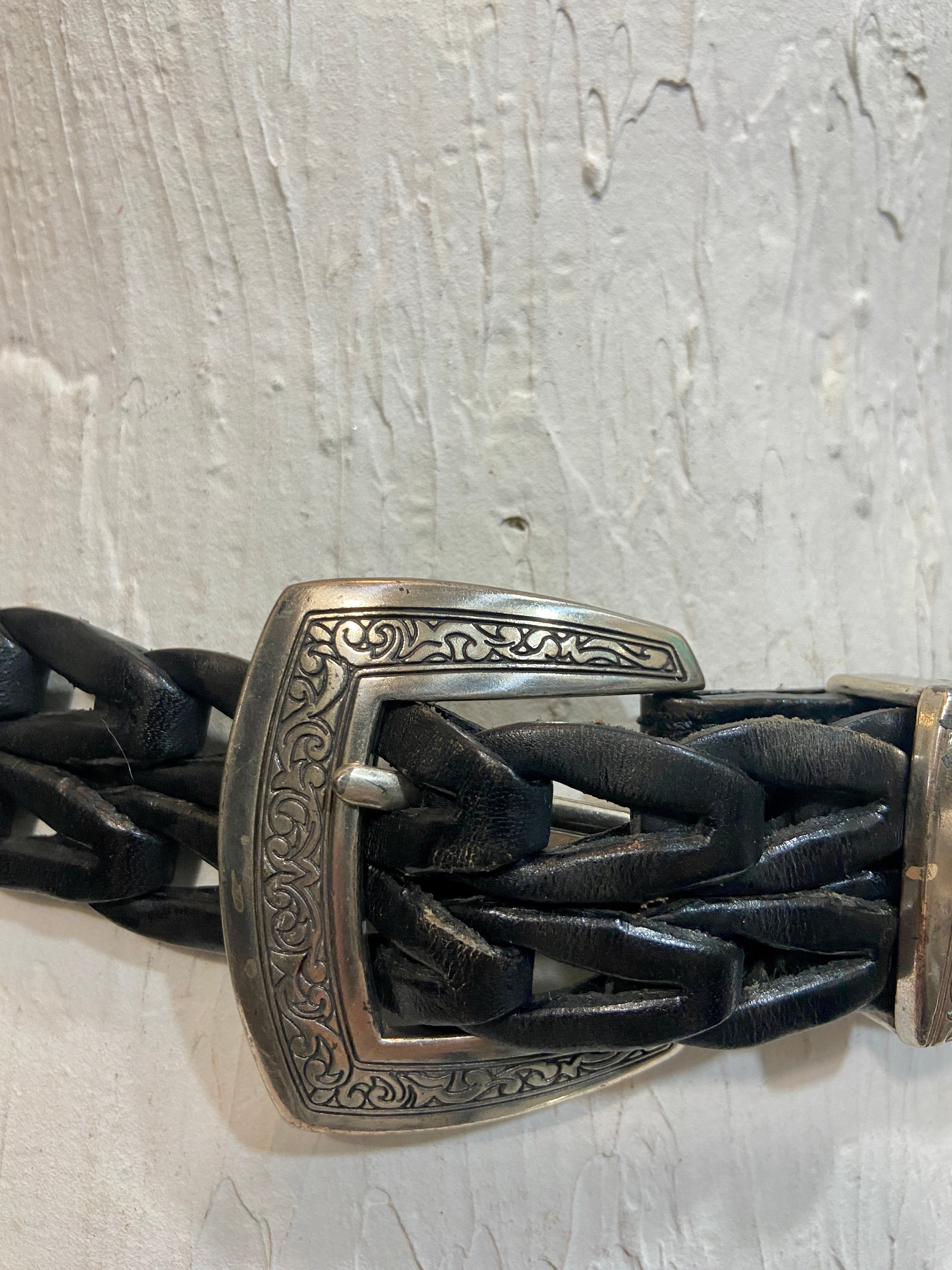 Western Braided black leather belt