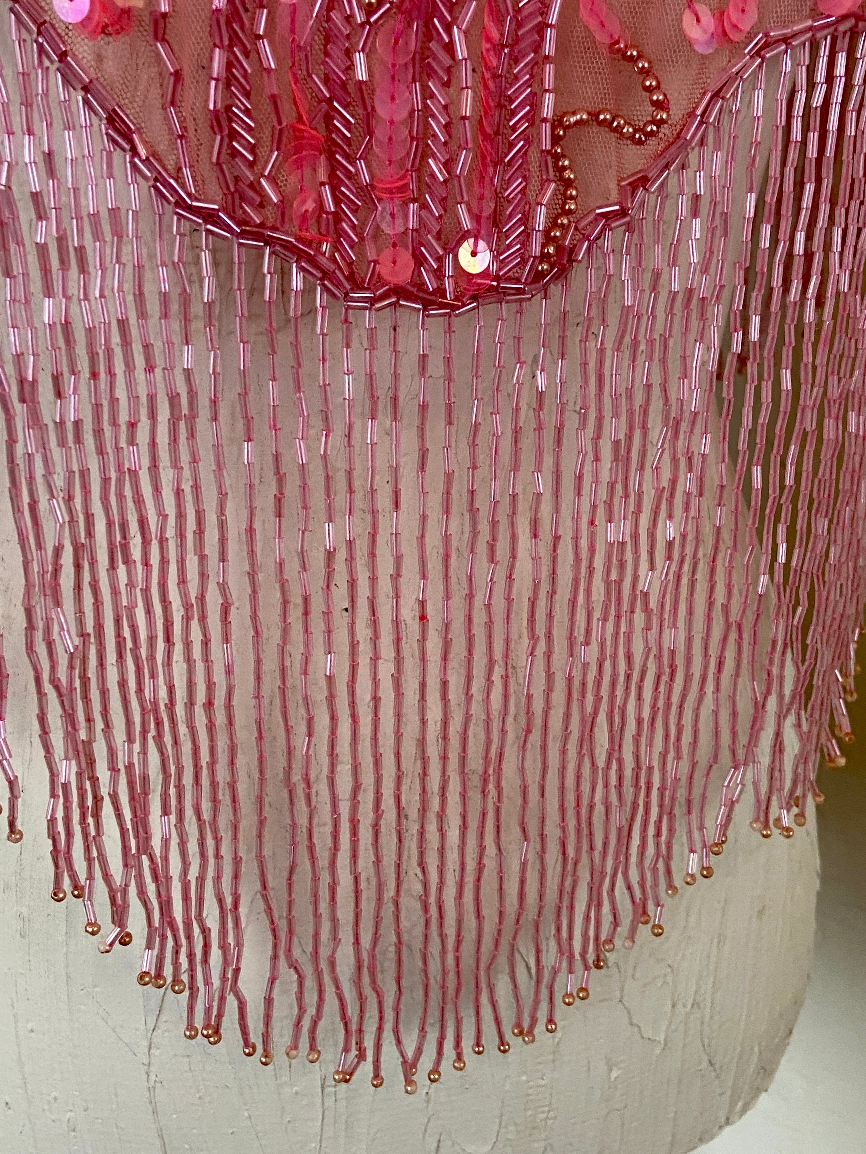 Pink Glass Beaded Fringe & Sequin Shrug