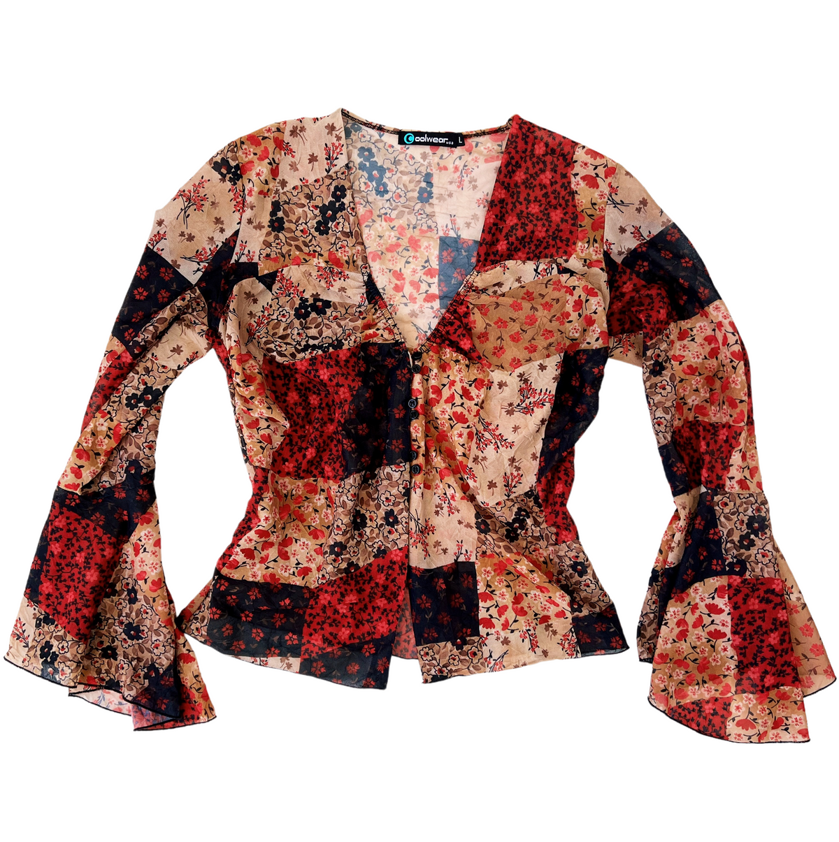 90s teal stormy floral top - L/XL