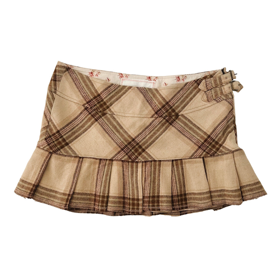 Wooly Plaid Pleated Mini Skirt (M)