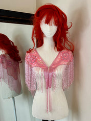 Pink Glass Beaded Fringe & Sequin Shrug