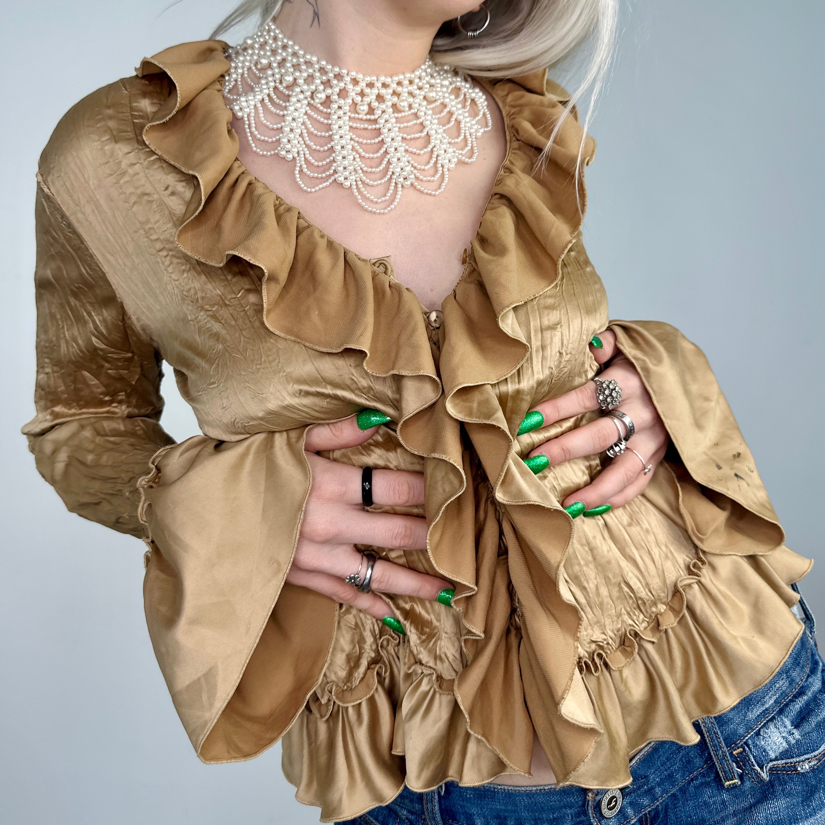 Satin Ruffle Blouse (S/M)