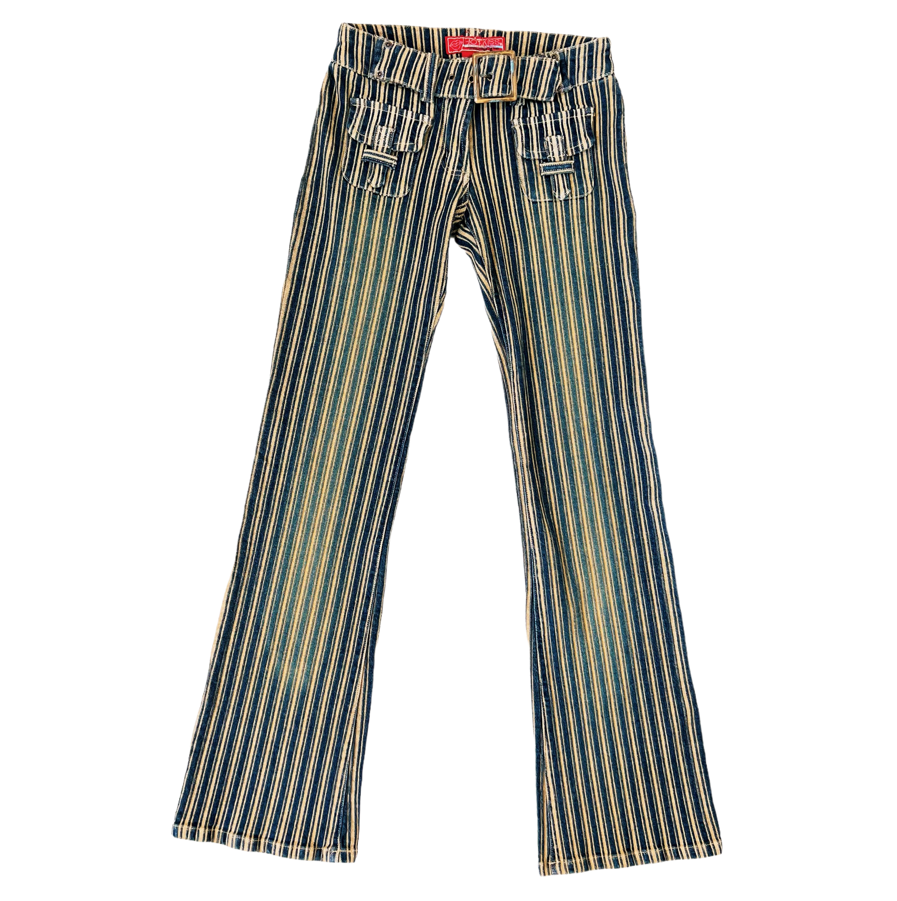 Vintage Striped Belted Flare Jeans (XS/S)