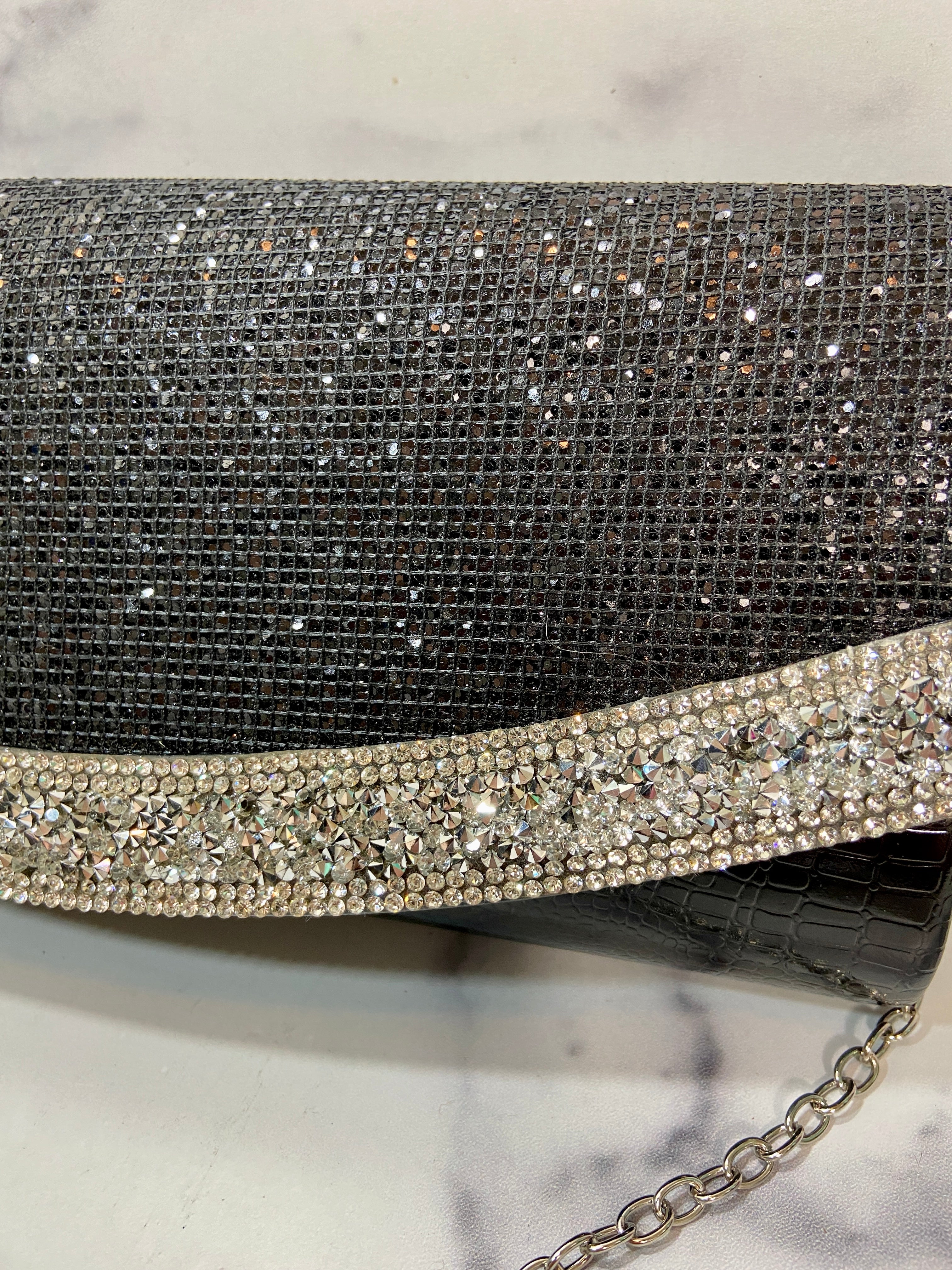 Black sparkle formal clutch bag