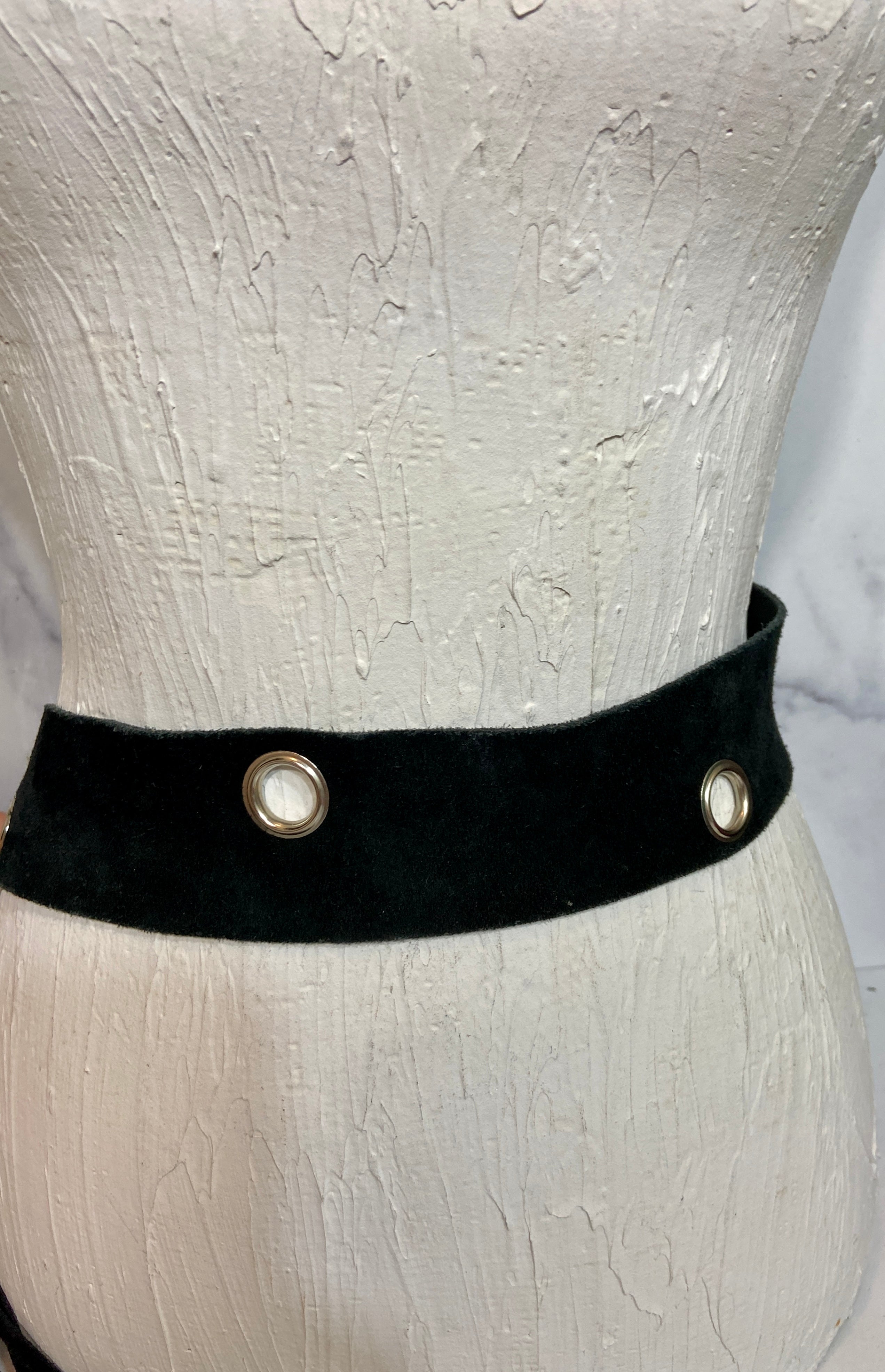 Black velvet tie up belt
