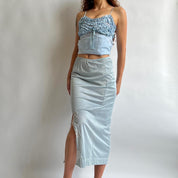 Baby blue hand dyed maxi slip skirt - S/M