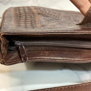 Vintage 70s Tan Leather Tooled Purse