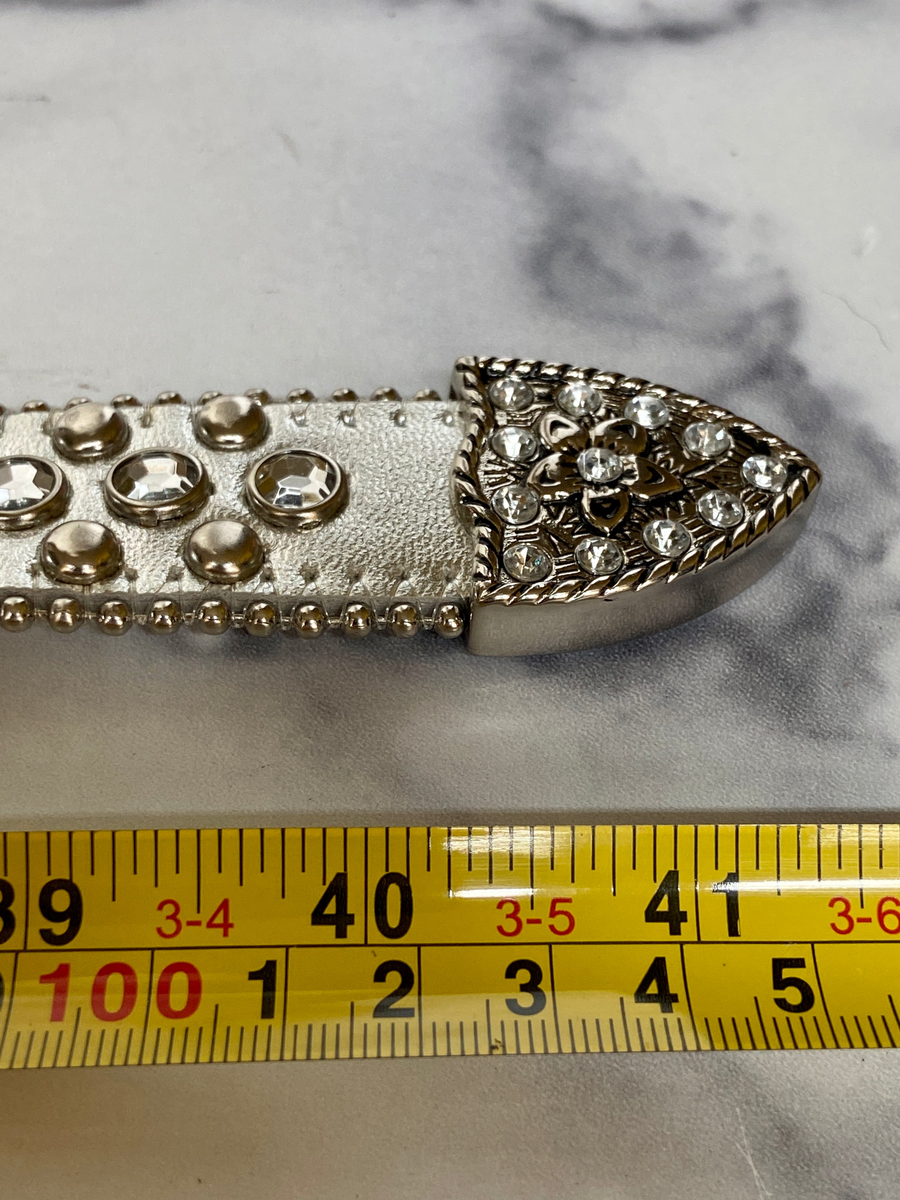 Silver Rhinestone Decor Geometric Buckle Belt
