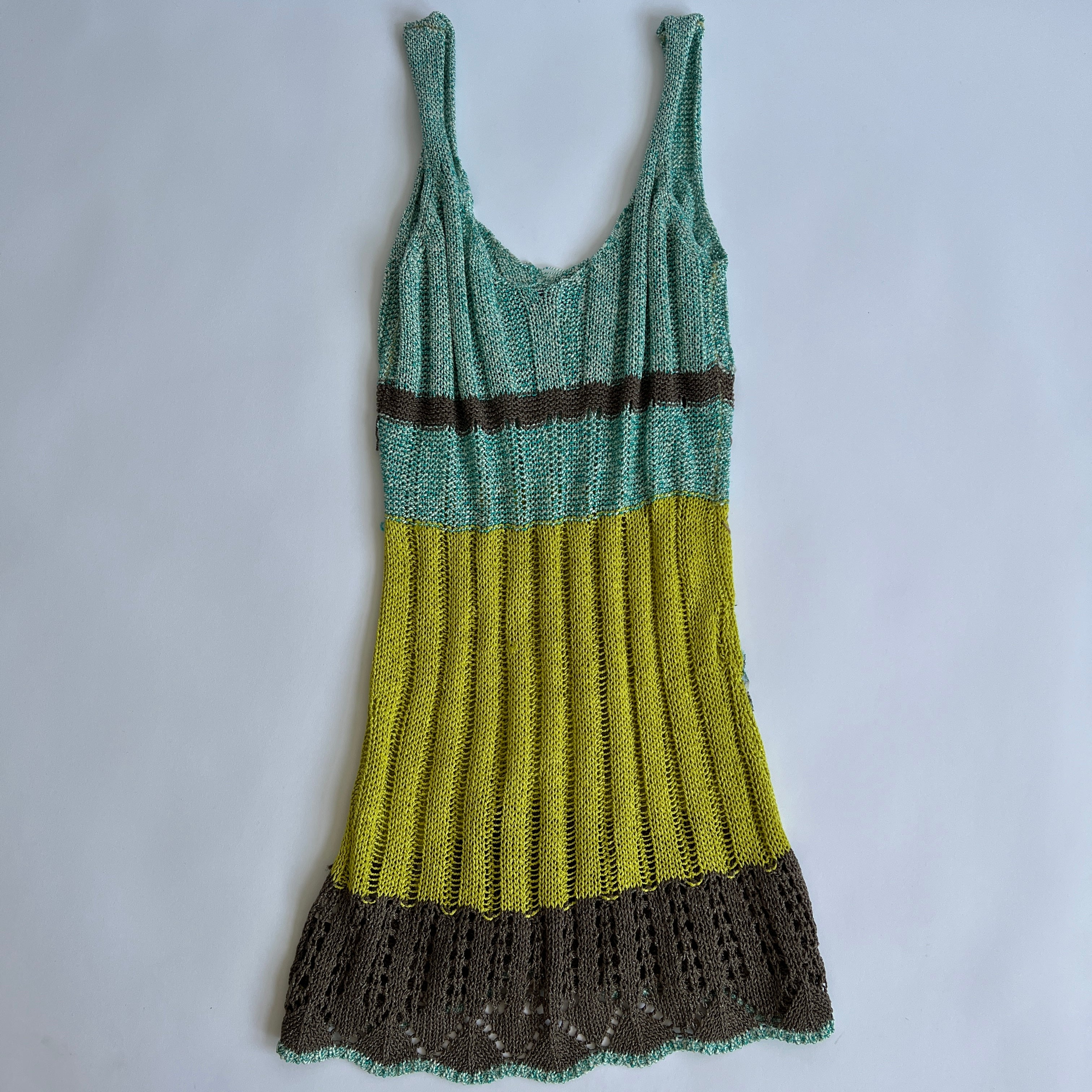 distressed crochet mini dress