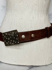 Vintage Women Leather Belt With Hollow Flower