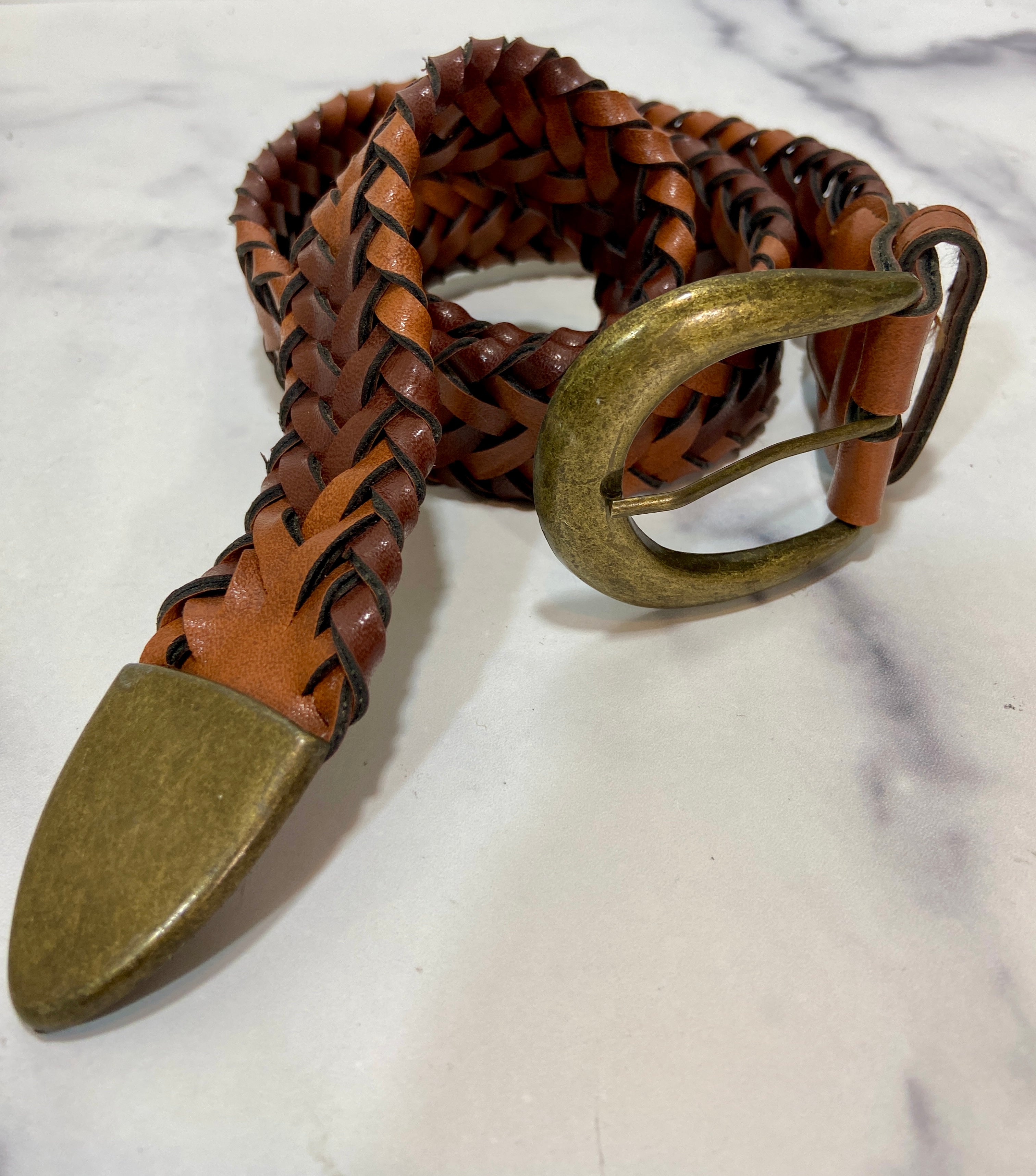 Brown braided leather belt