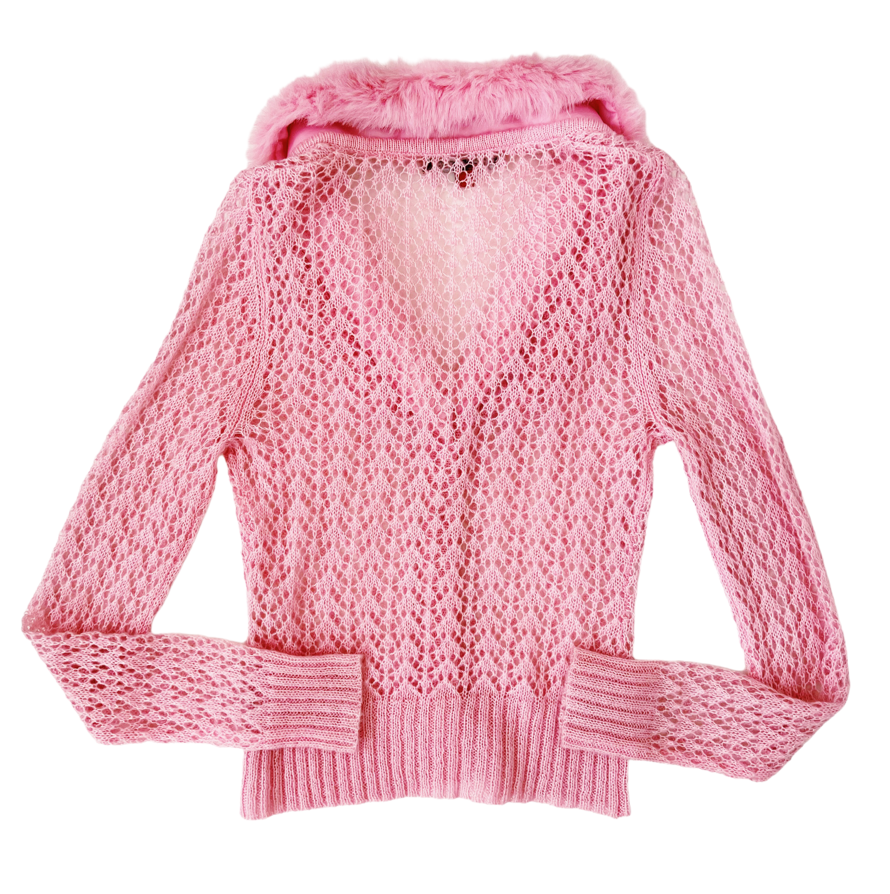 Baby Pink Furry Open Knit Cardigan (M)