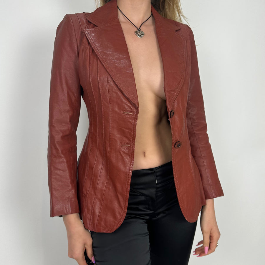 Vintage 1970s Burnt Red Leather Jacket (XS/S)