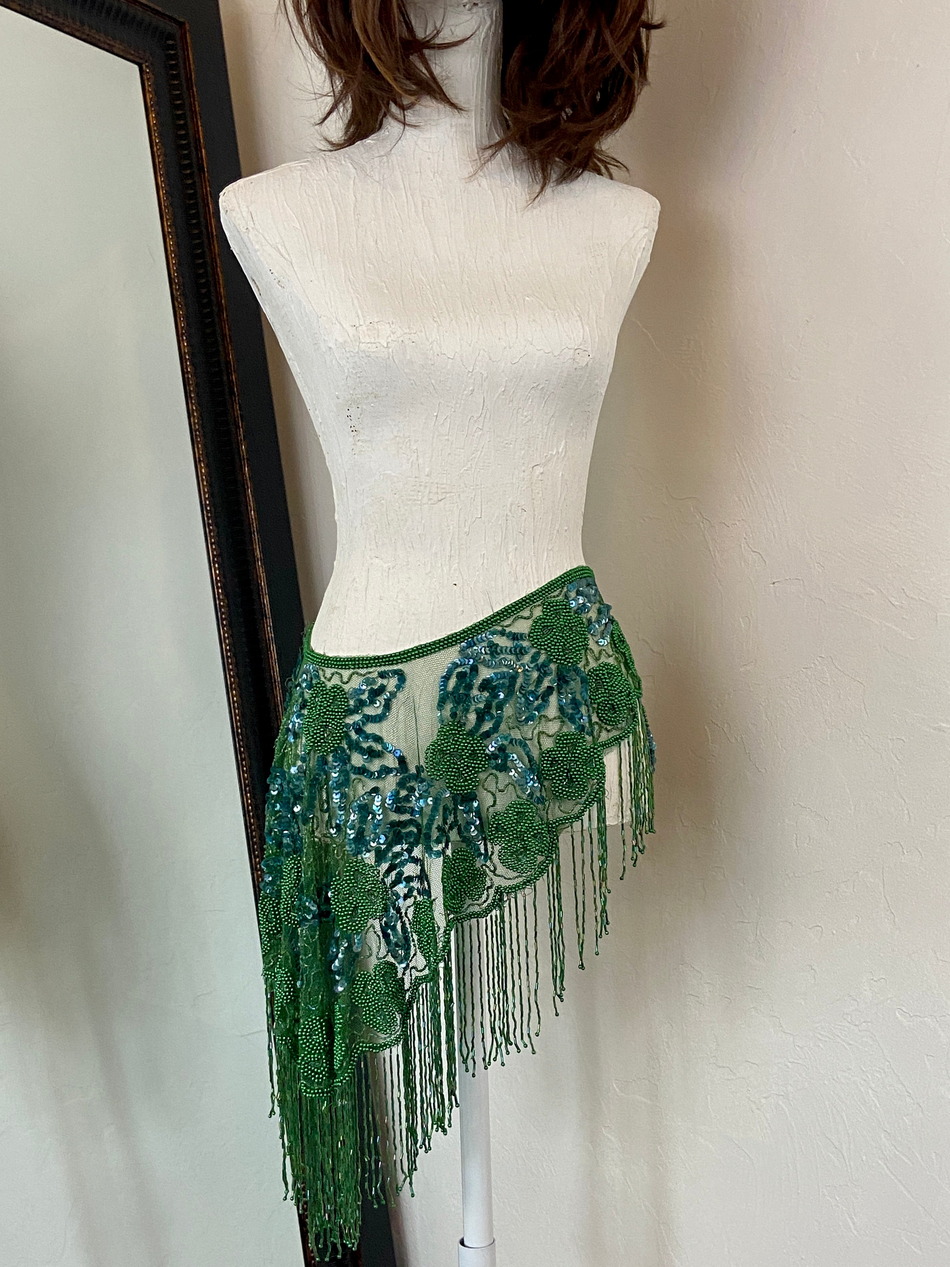 Green Glass Beaded Fringe & Sequin Shrug
