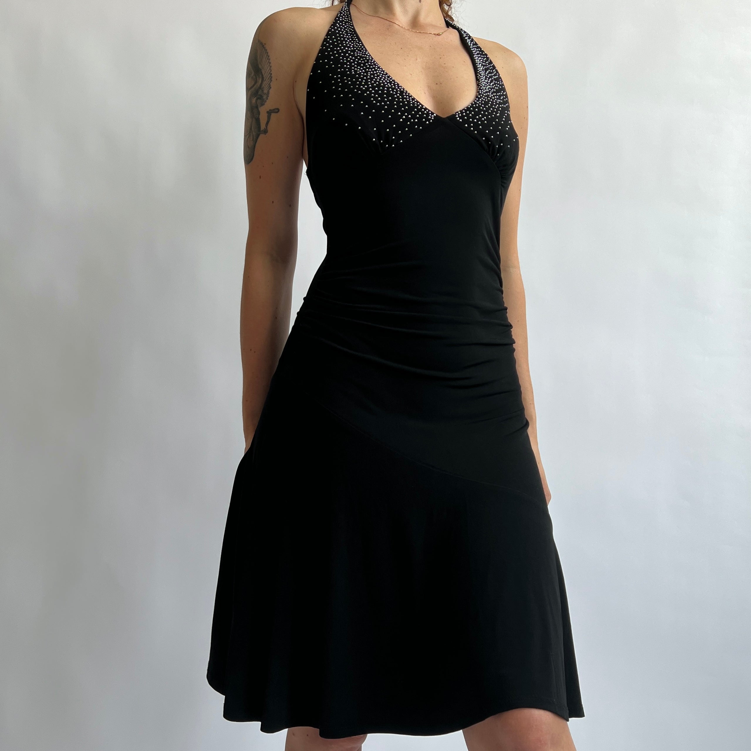 Y2K Black studded halter midi dress - S/M