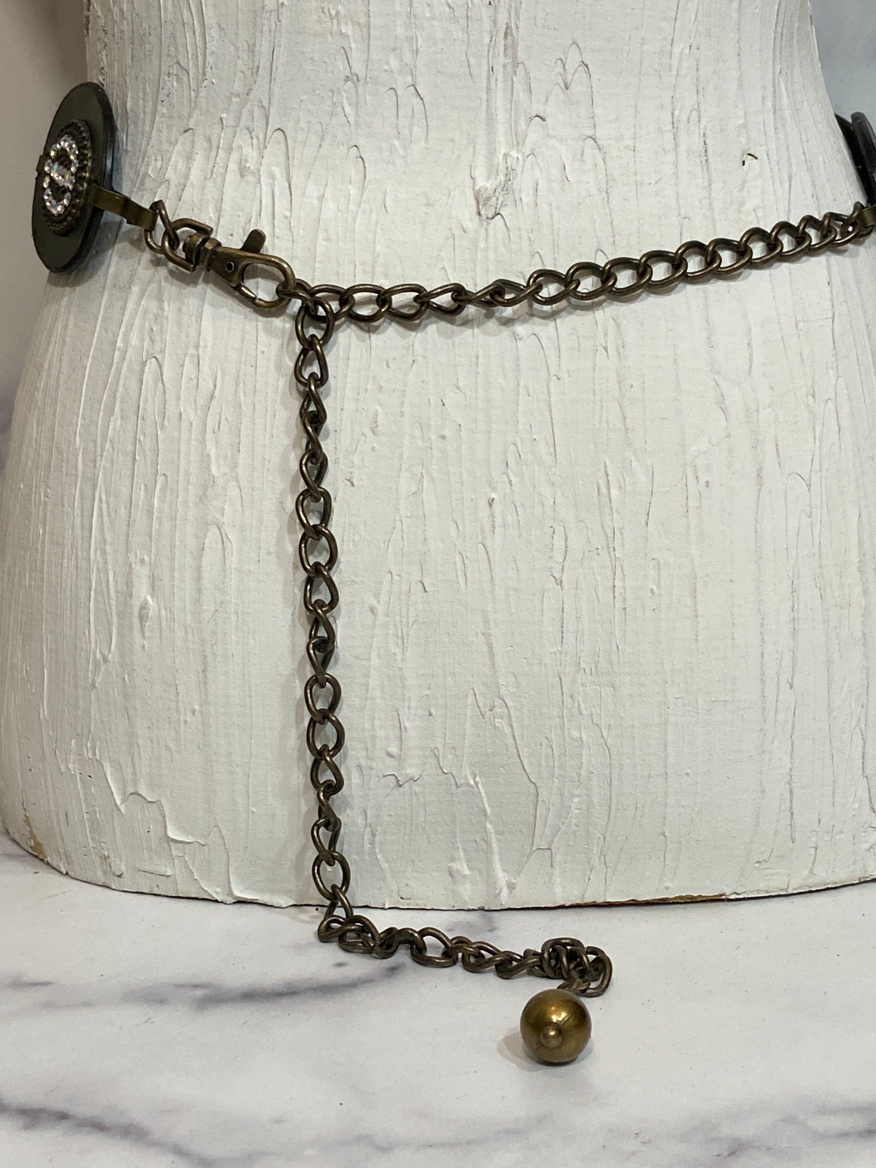 Leather metal Medallion chain belt