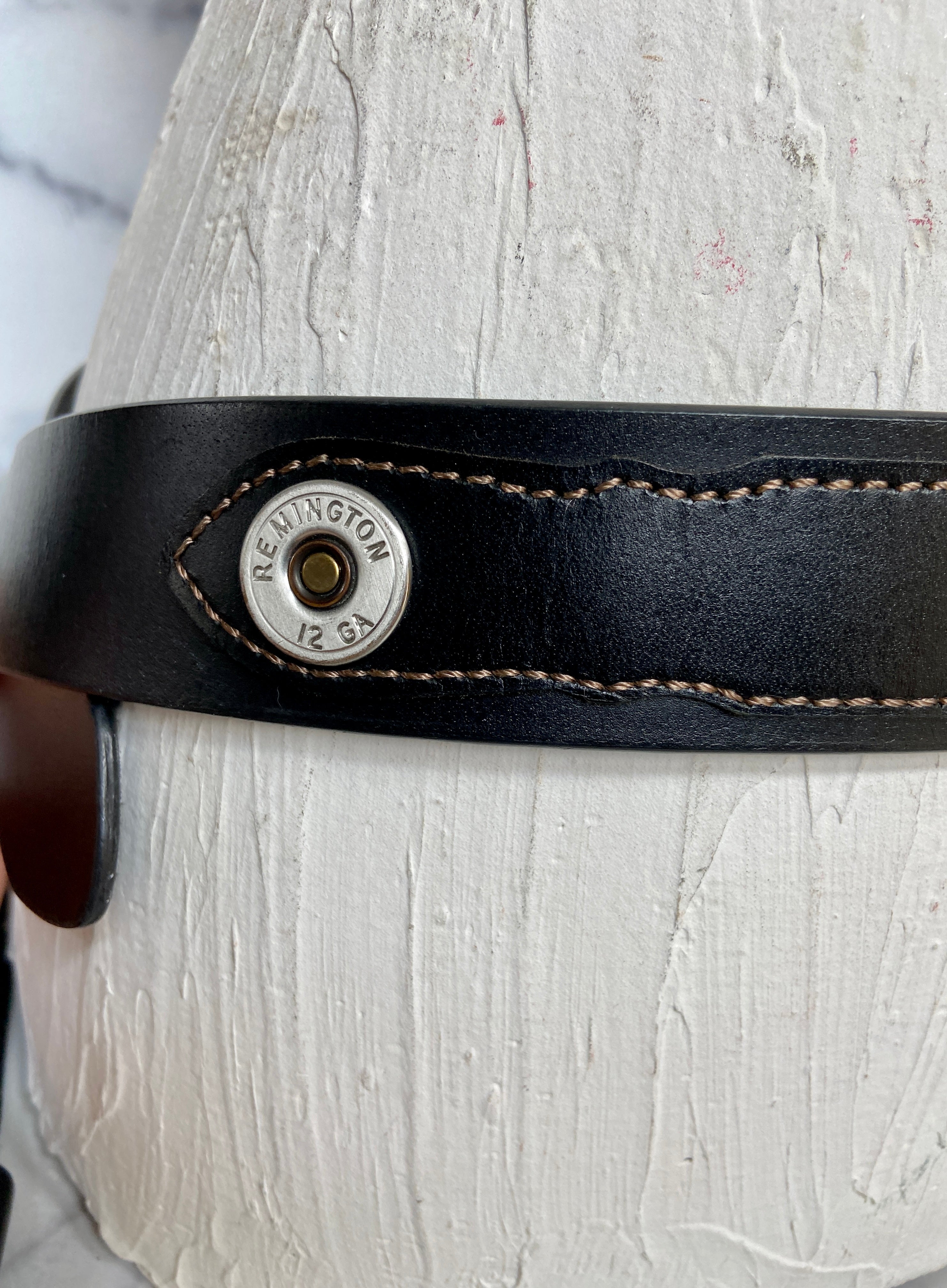 Remington black leather belt