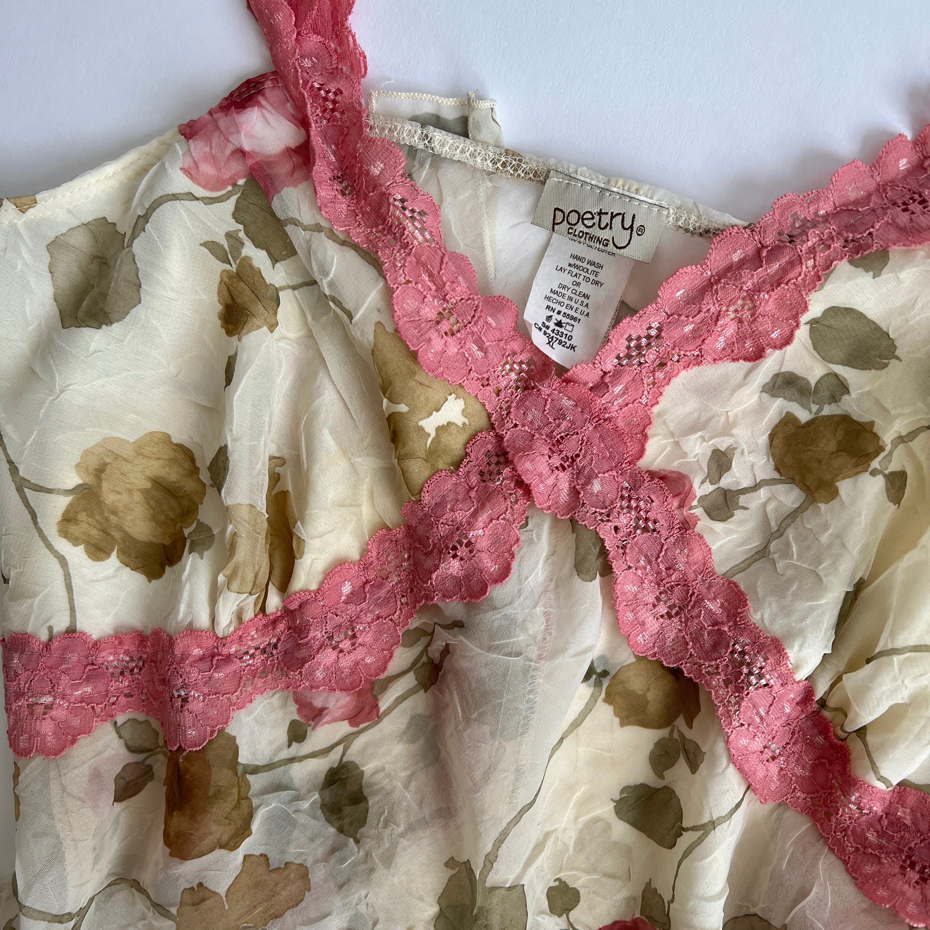 Y2K sheer floral pink lace babydoll - L/XL