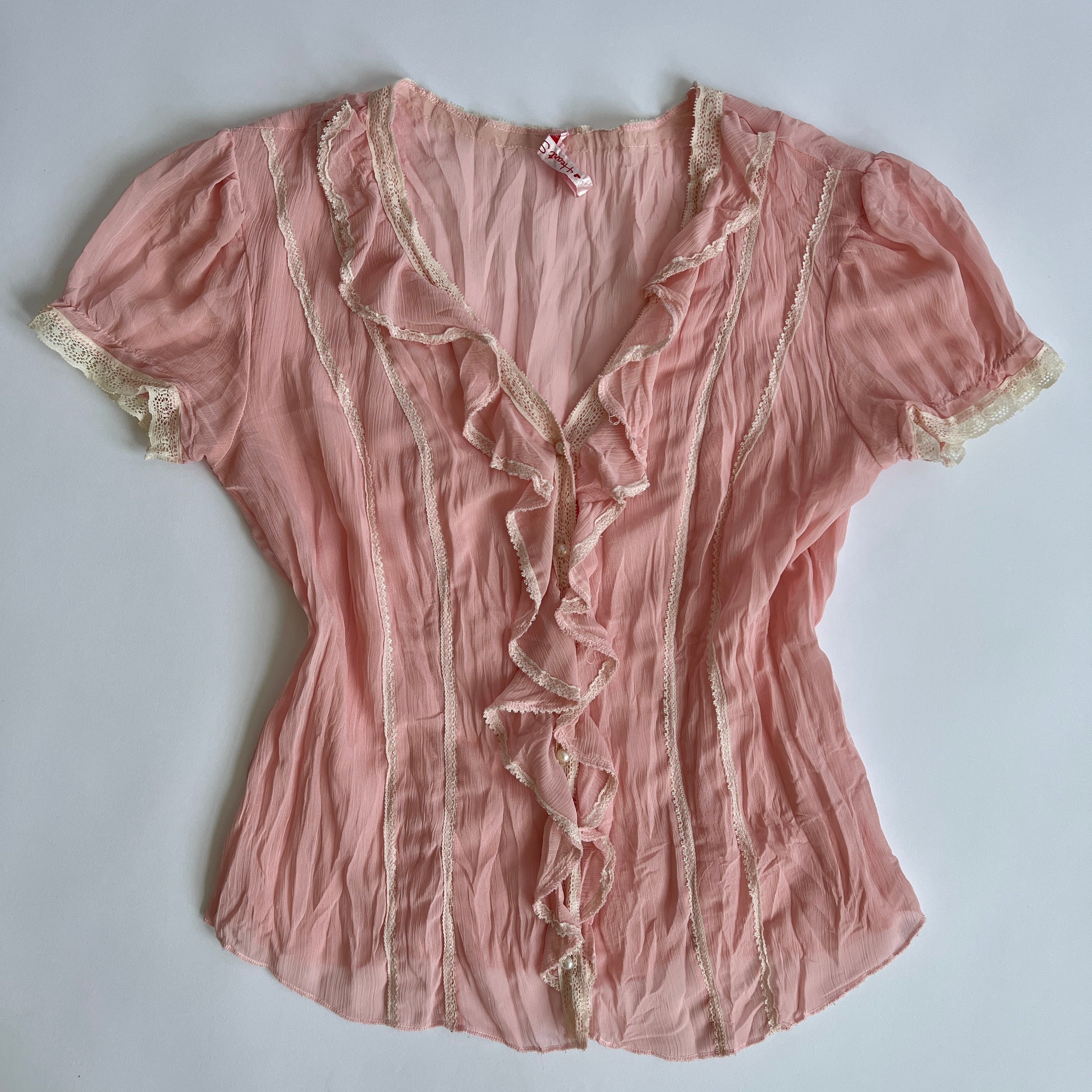 Y2K coquette sheer ruffle top - L